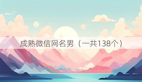 成熟微信网名男(一共138个)